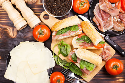 High angle view of food on table