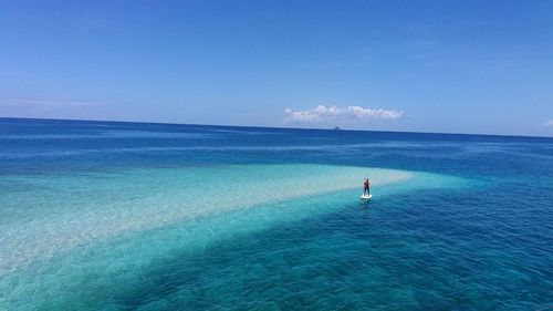 Scenic view of sea against blue sky