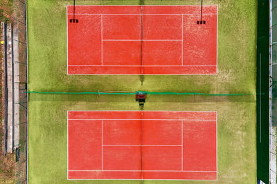 Aerial view of two tennis courts