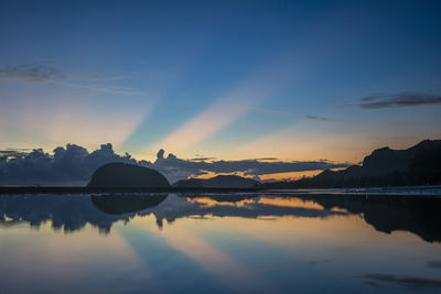 Scenic view of lake against sky during sunset