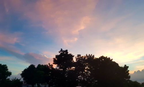 Low angle view of silhouette trees against sky at sunset