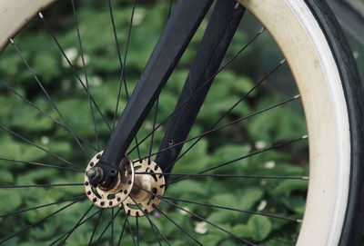 Close-up of bicycle on metal