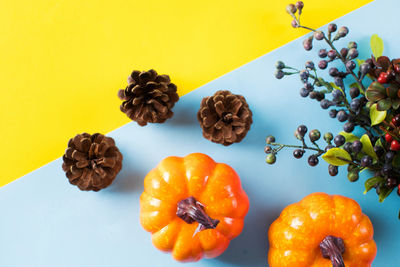 High angle view of fruits on table