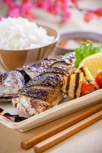 Close-up of meal served in plate