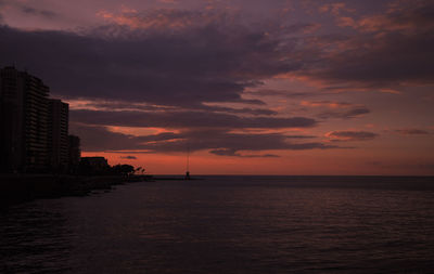 Scenic view of sea against orange sky