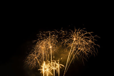 Low angle view of firework display at night