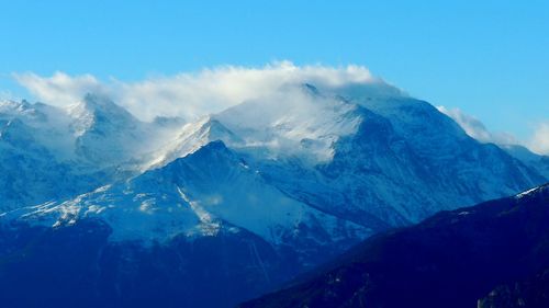 Scenic view of mountains against cloudy sky