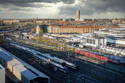 Morning view of the copenhagen city skyline from an elevated vantage point.