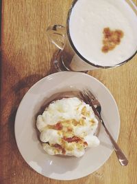 High angle view of breakfast on table