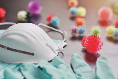 High angle view of various flowers on table