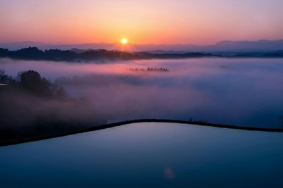 Scenic view of lake at sunset