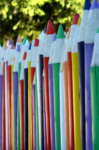 Close-up of multi colored pencils for sale