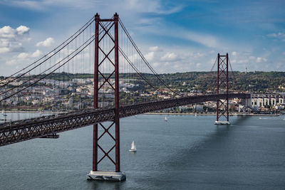 Golden gate bridge in city against sky