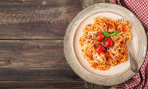 High angle view of food on table