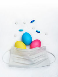 High angle view of multi colored candies on table