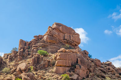 Low angle view of rock formation against sky