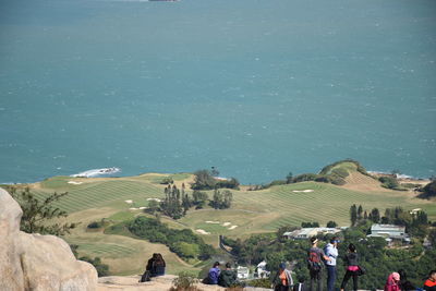 High angle view of people on landscape