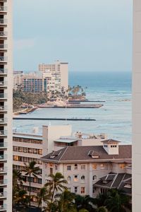 High angle view of buildings at seaside