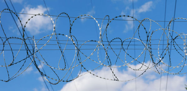 Low angle view of barbed wire