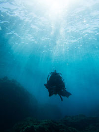 Low angle view of man swimming in sea