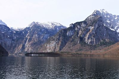 Scenic view of snow covered mountains