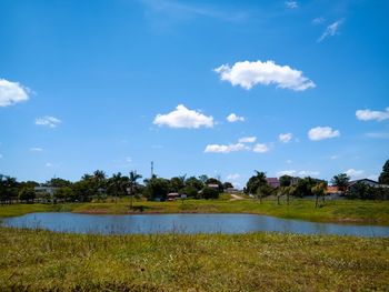 Scenic view of lake against sky