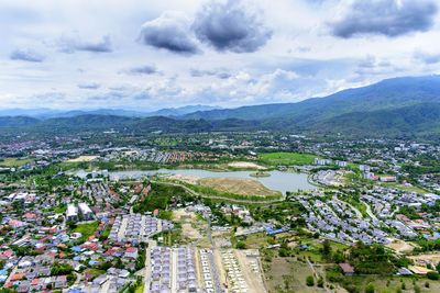 High angle view of townscape against sky