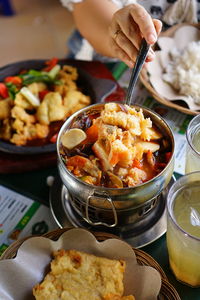 High angle view of food on table