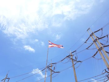 Low angle view of flag against sky