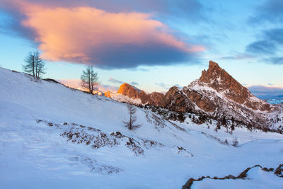 Scenic view of snowcapped mountains against sky