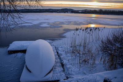 Frozen lake against sky during winter