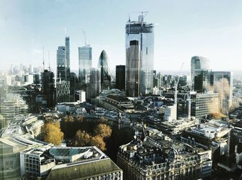 High angle view of buildings in city