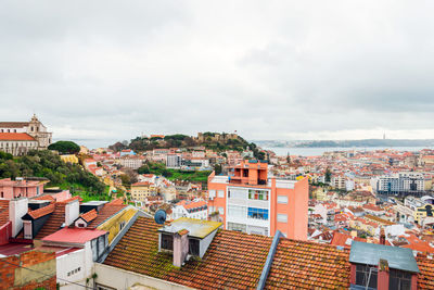 High angle view of townscape against sky