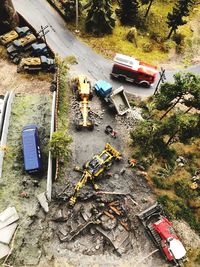 High angle view of toy car on road