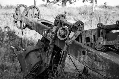 Abandoned truck on field