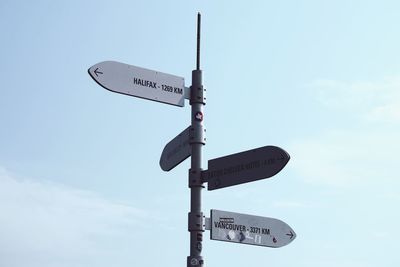 Low angle view of road signs against sky