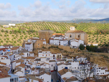 High angle view of townscape against sky