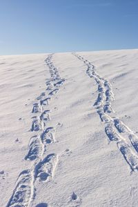 Aerial view of snow covered land