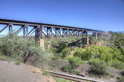 View of bridge against clear blue sky