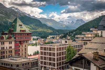 High angle view of townscape against sky