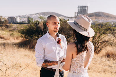 Bride and groom during elopement in nature in querétaro, mexico