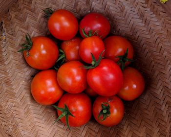 High angle view of tomatoes on table