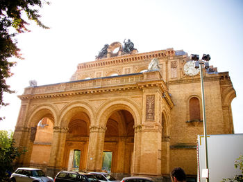 Low angle view of historic building against clear sky