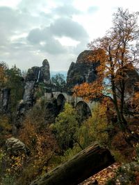 Scenic view of mountains against sky during autumn