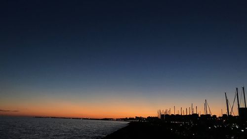 Scenic view of sea against clear sky during sunset