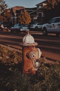 Close-up of fire hydrant on field