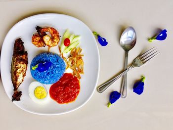 High angle view of breakfast in plate