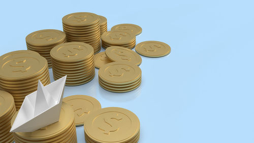 Low angle view of stack against blue sky