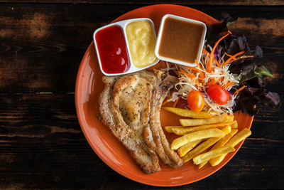 High angle view of food on table