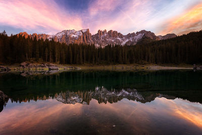 Scenic view of lake against sky during sunset